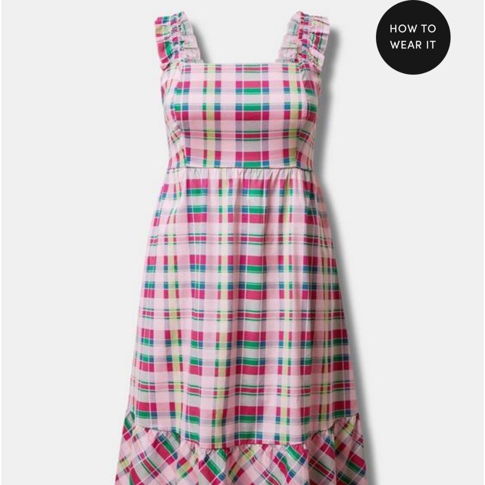 Torrid Mini Poplin Tiered Ruffle Plaid Strap Dress